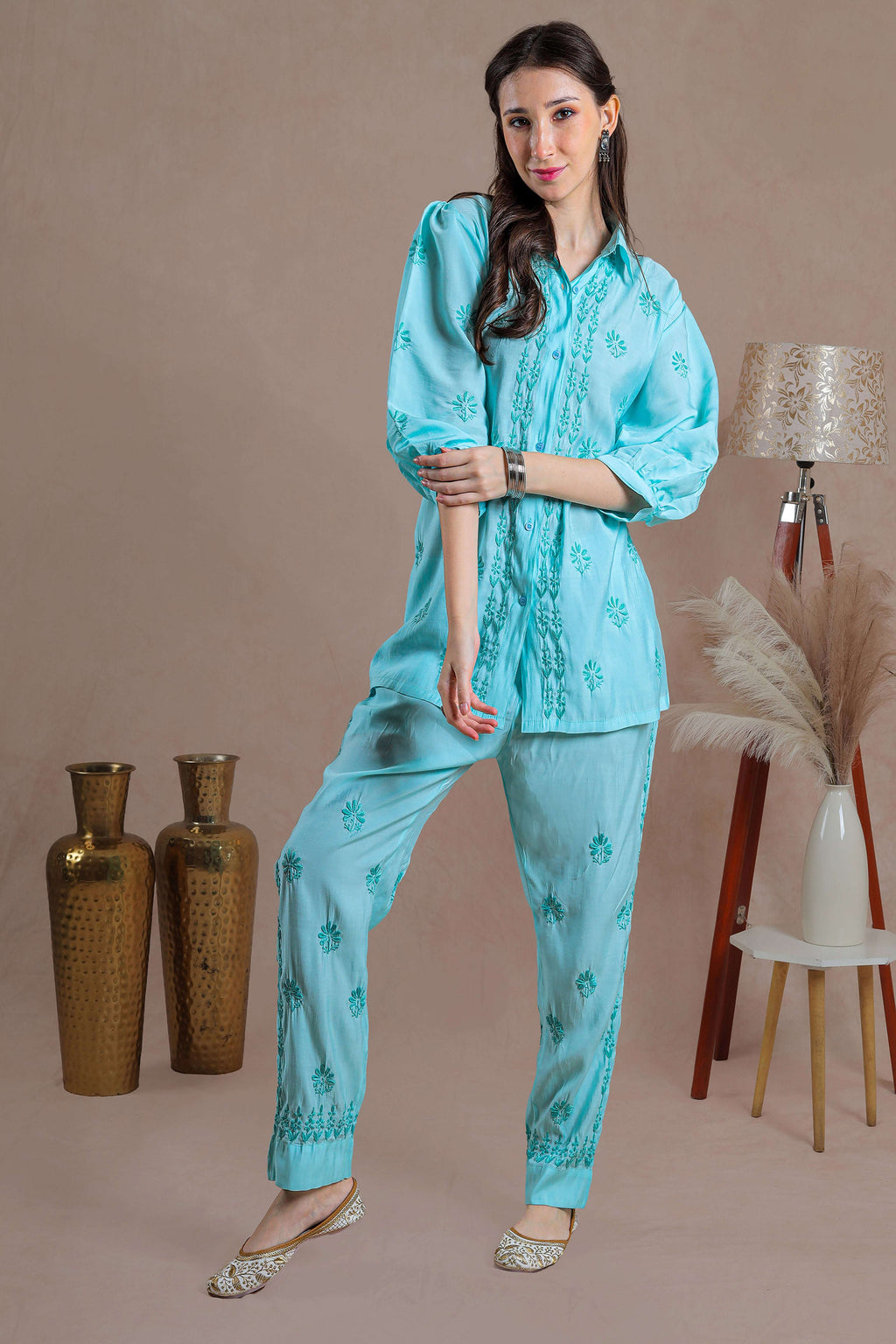 This co-ord set Chanderi fabric  luxurious and lightweight textile traditionally woven.