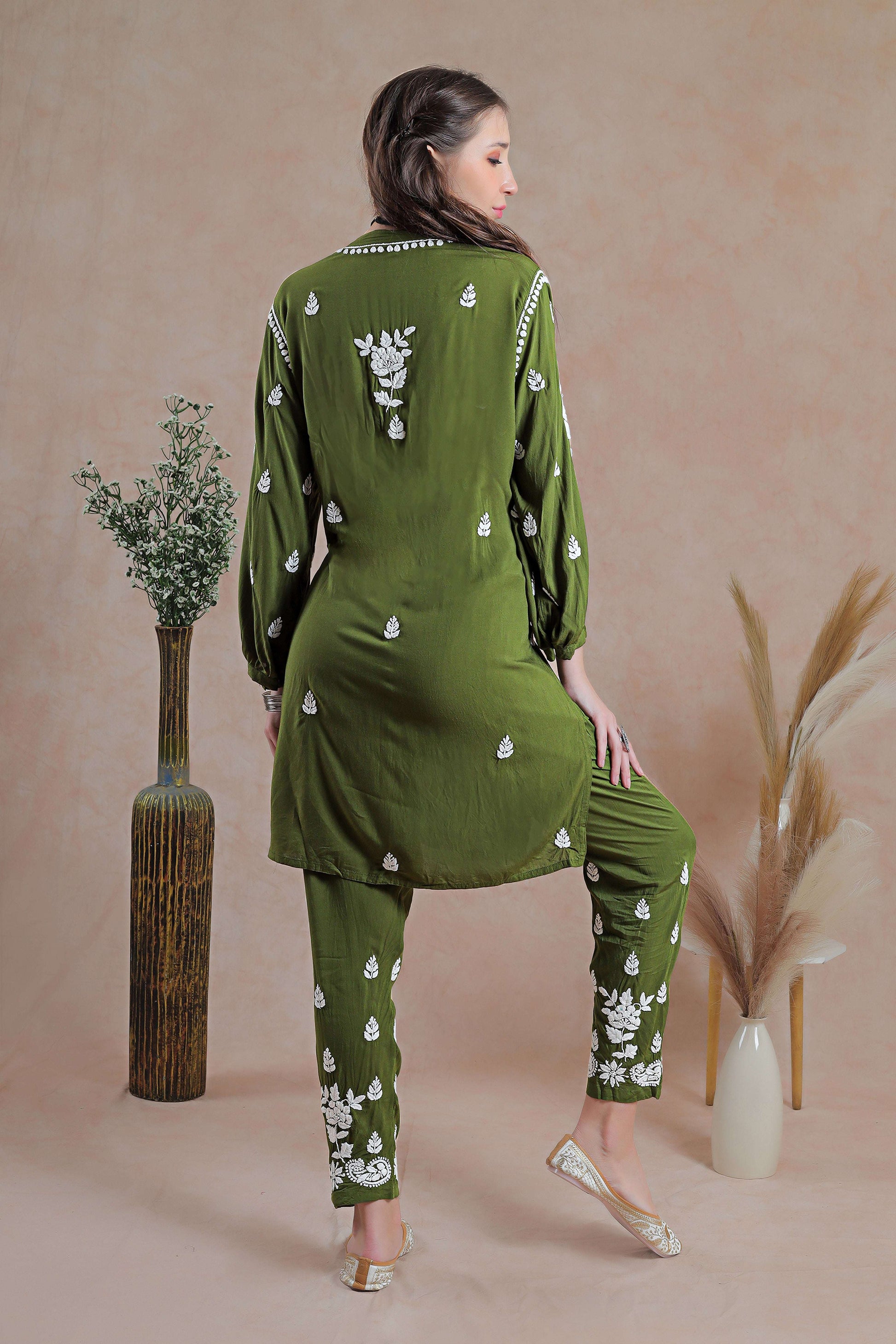 Chikankari hand embroidery and vibrant floral designs