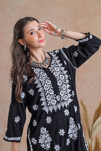 Chikankari embroidered yoke design 