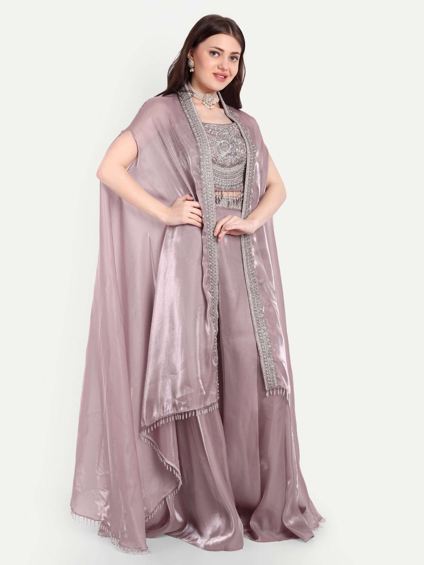 palazzo pant and jacket set is designed with pure silk fabric 