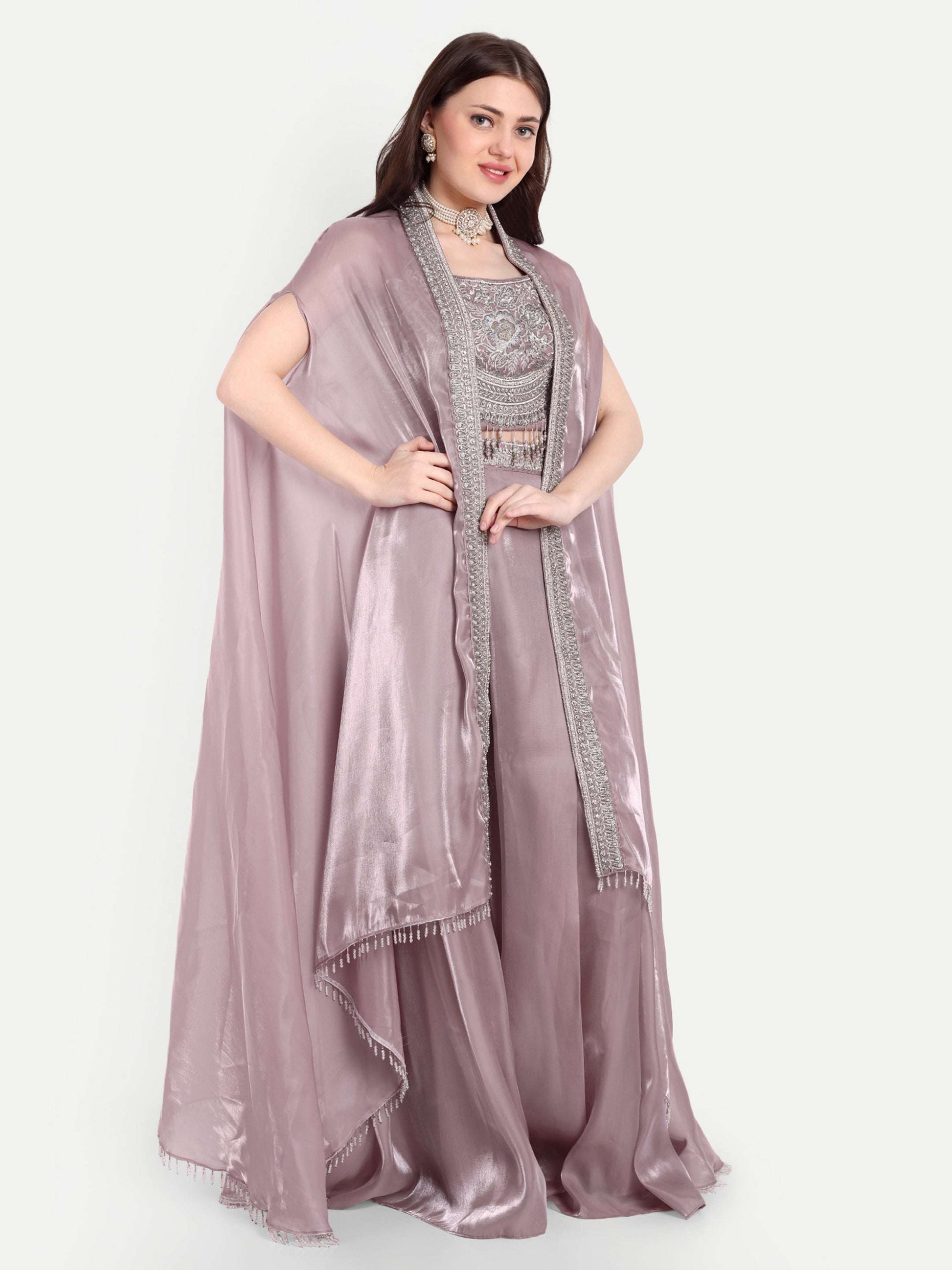 palazzo pant and jacket set is designed with pure silk fabric 