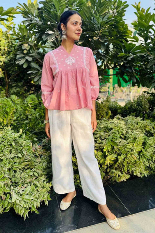 Rumi Pink Chikankari Top