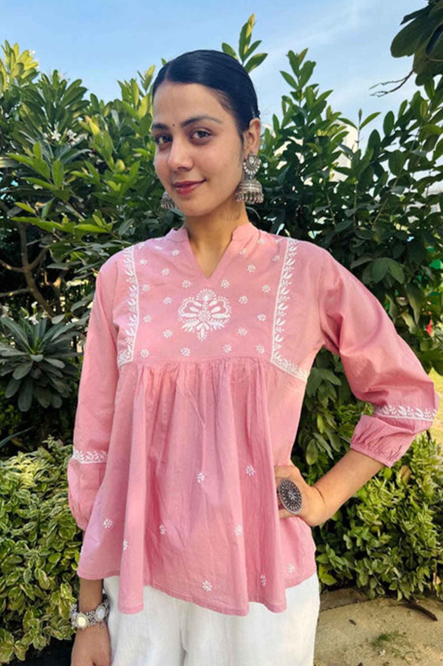 Rumi Pink Chikankari Top