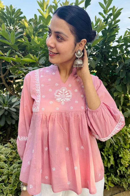 Rumi Pink Chikankari Top