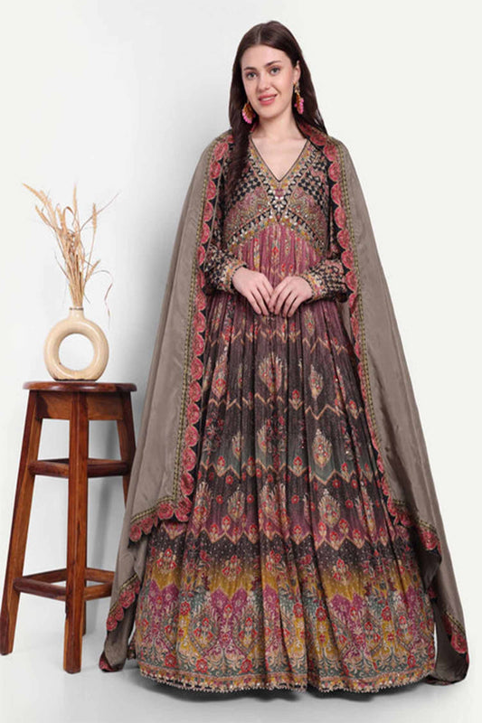 Black Full Sleeves Heavy Flared  Gown