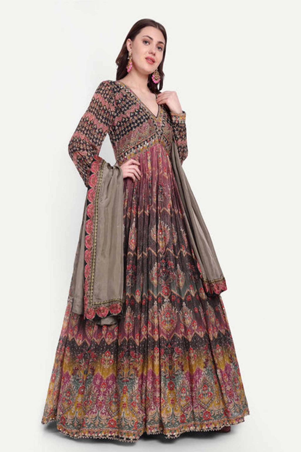 Black Full Sleeves Heavy Flared  Gown