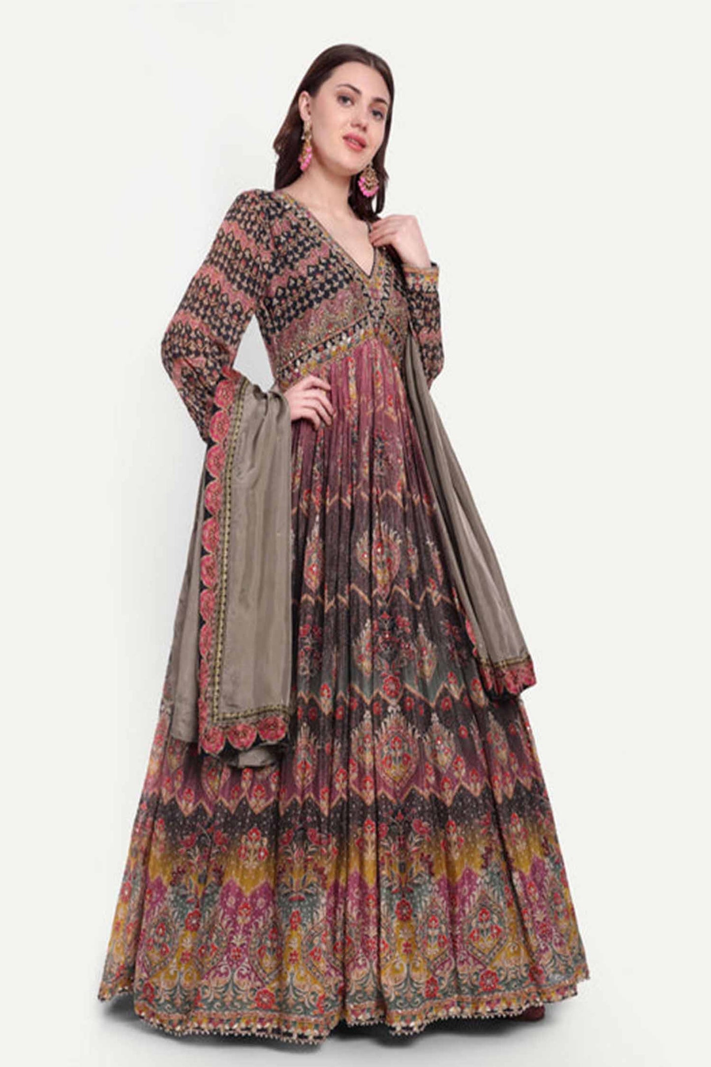 Black Full Sleeves Heavy Flared  Gown