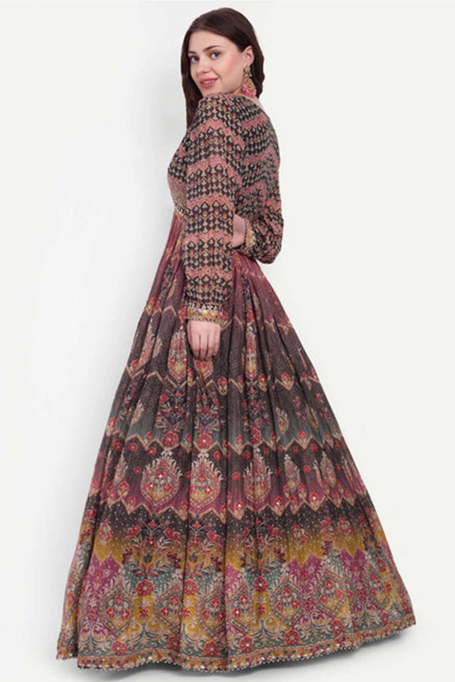Black Full Sleeves Heavy Flared  Gown