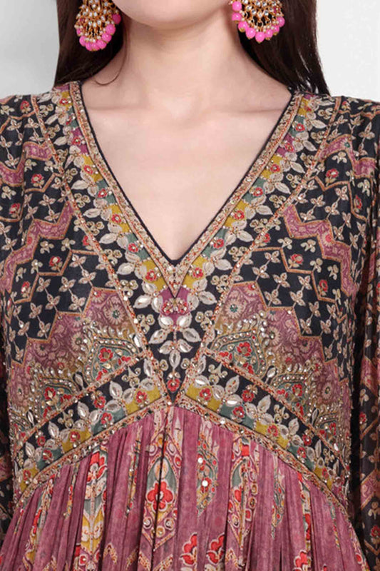 Black Full Sleeves Heavy Flared  Gown