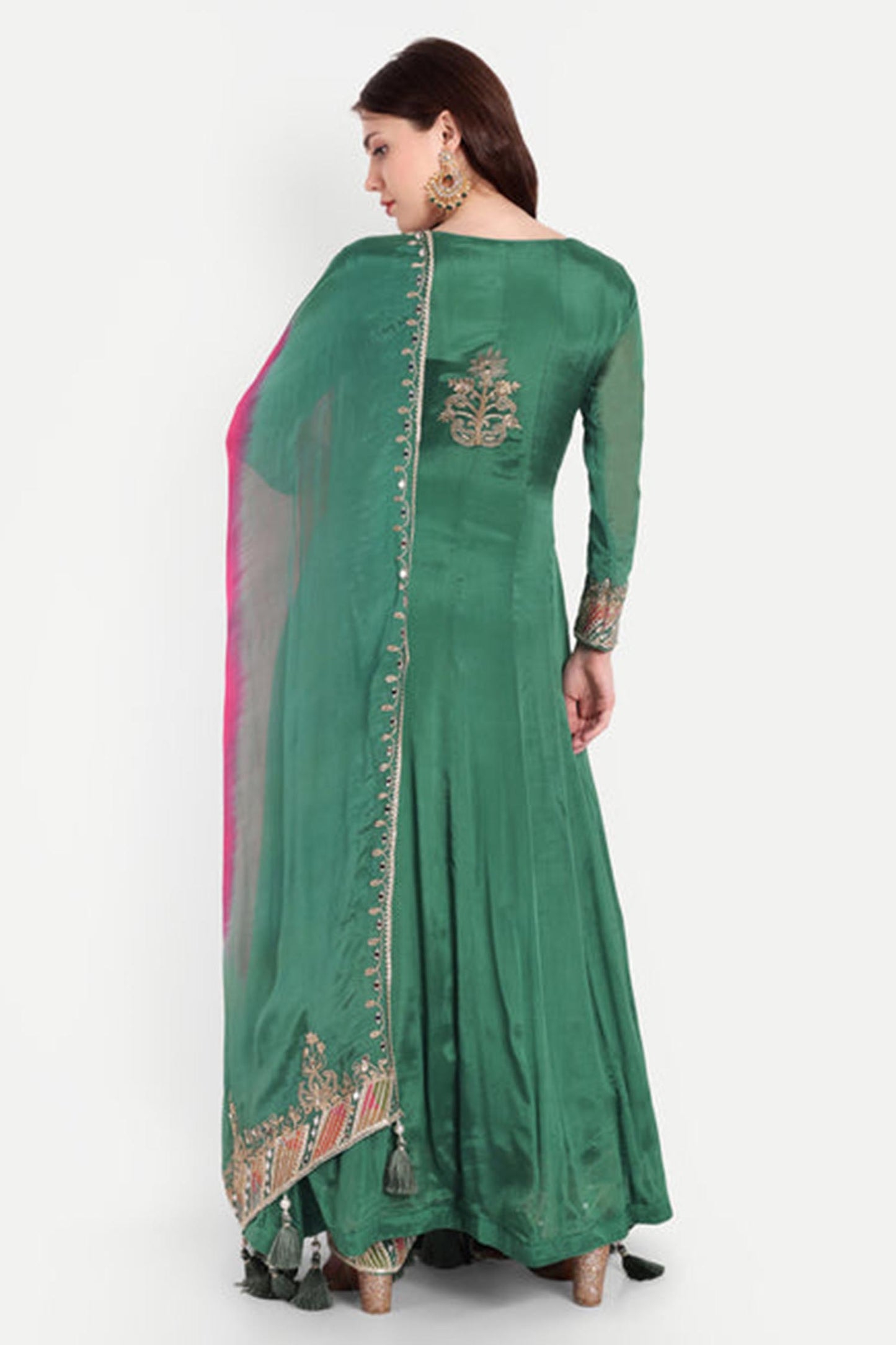 Green Gota Patti Anarkali Suit Set