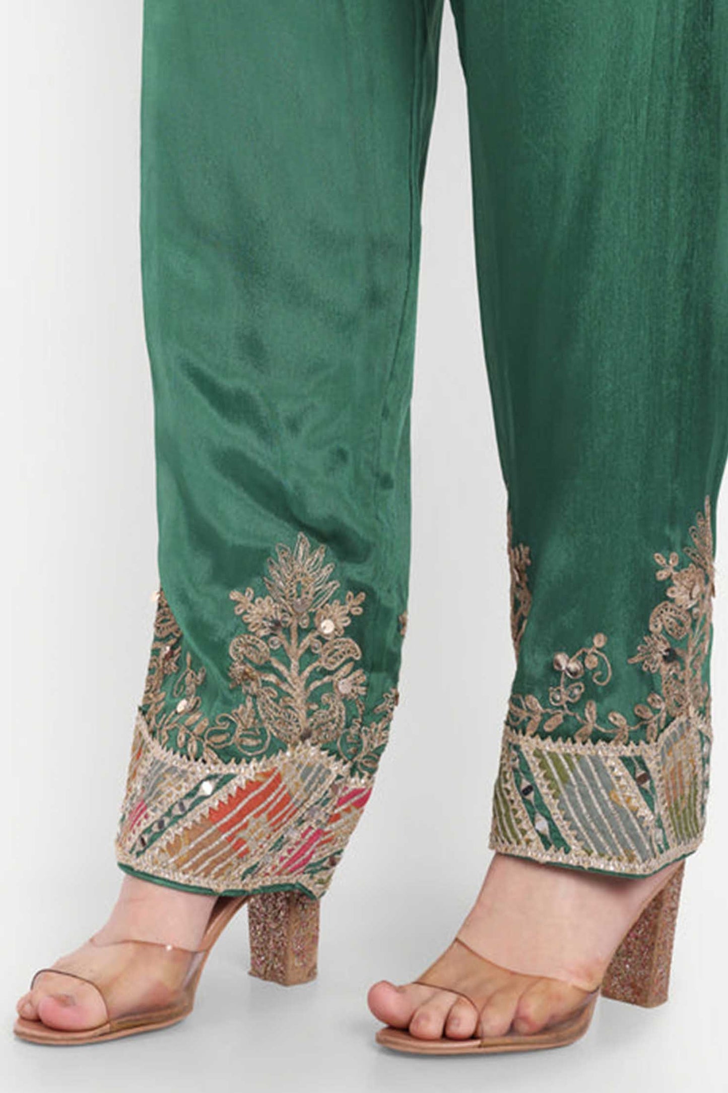 Green Gota Patti Anarkali Suit Set