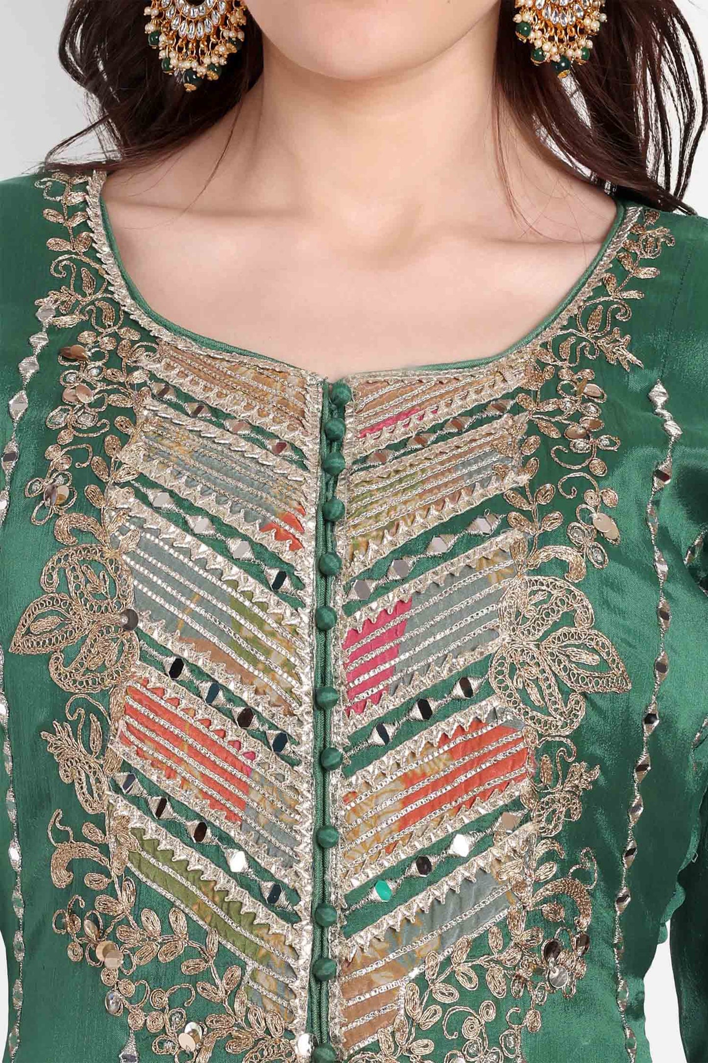 Green Gota Patti Anarkali Suit Set