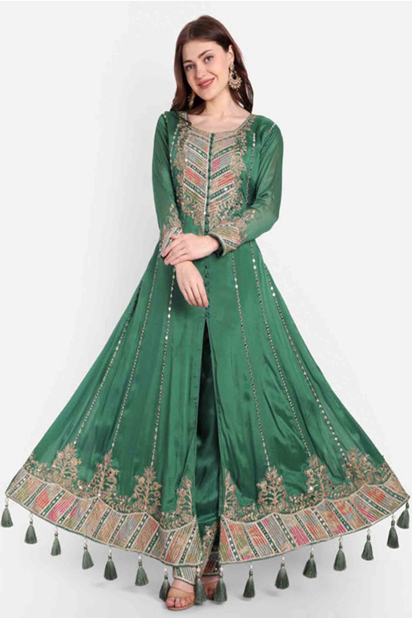 Green Gota Patti Anarkali Suit Set