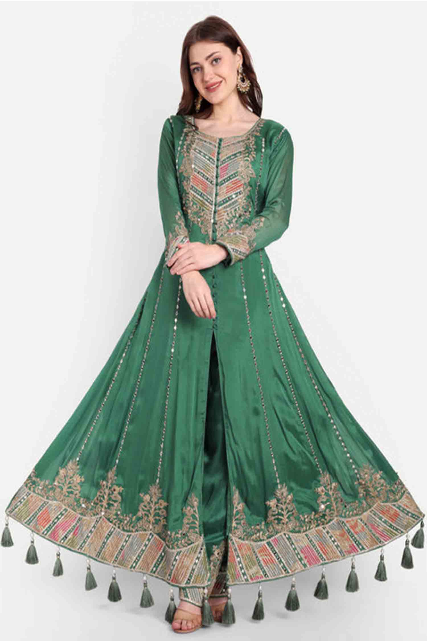 Green Gota Patti Anarkali Suit Set