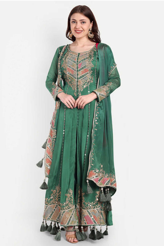 Green Gota Patti Anarkali Suit Set