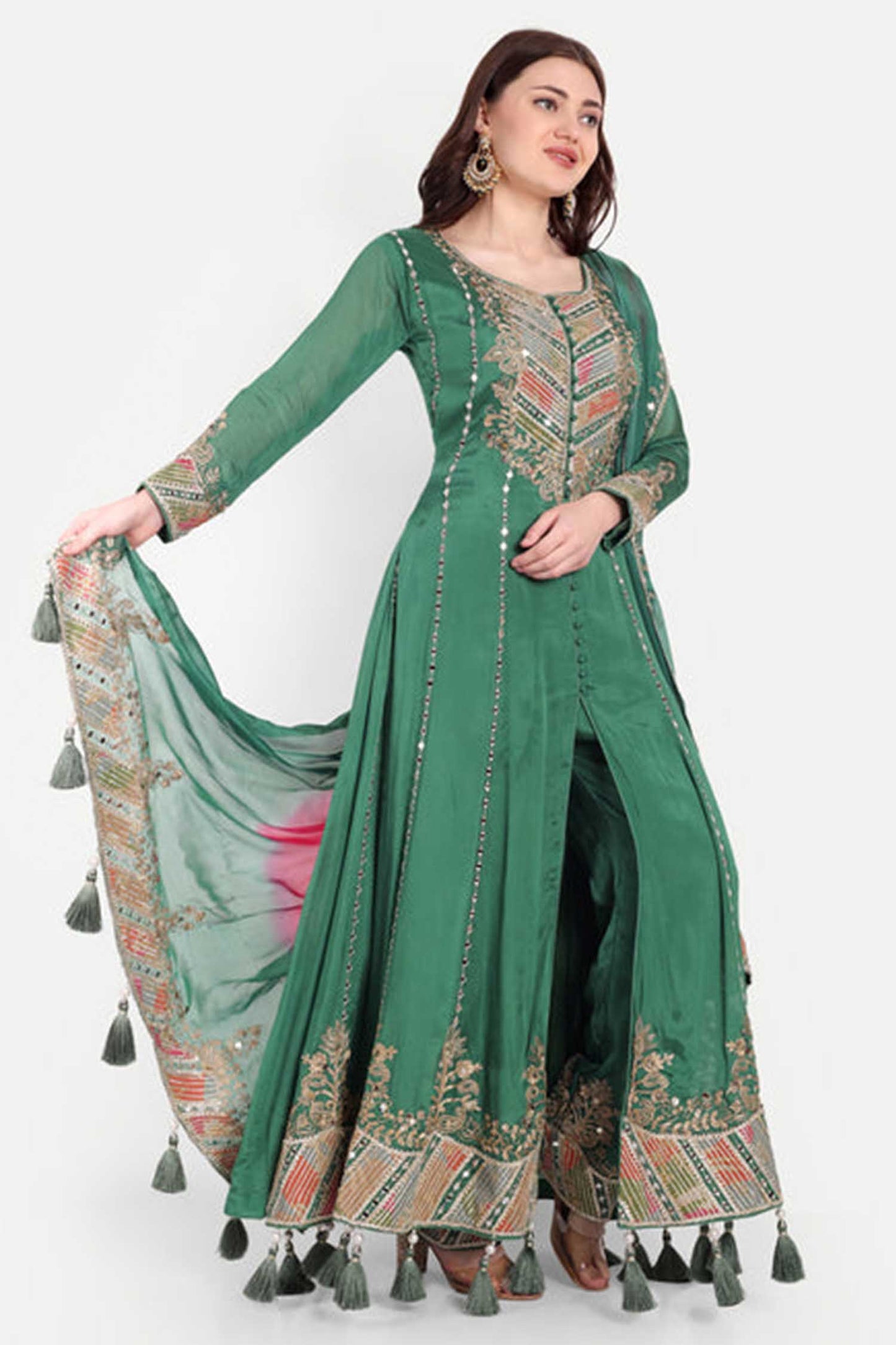 Green Gota Patti Anarkali Suit Set