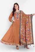 Rust Orange Embroidered Anarkali With Dupatta