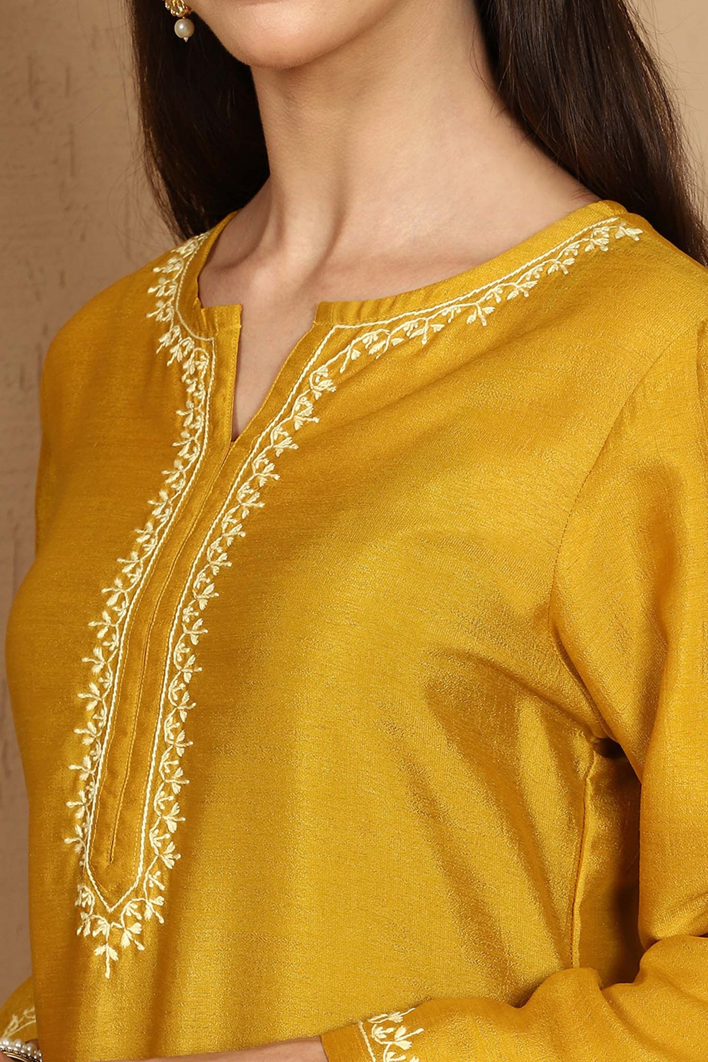 Janhvi Yellow Chikankari Kurta Set with Butter Yellow Border – Notch Neck