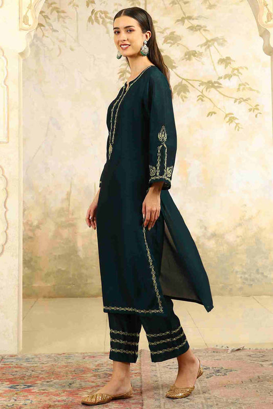 Urvi Green Chikankari Kurta Set – Notch Neck