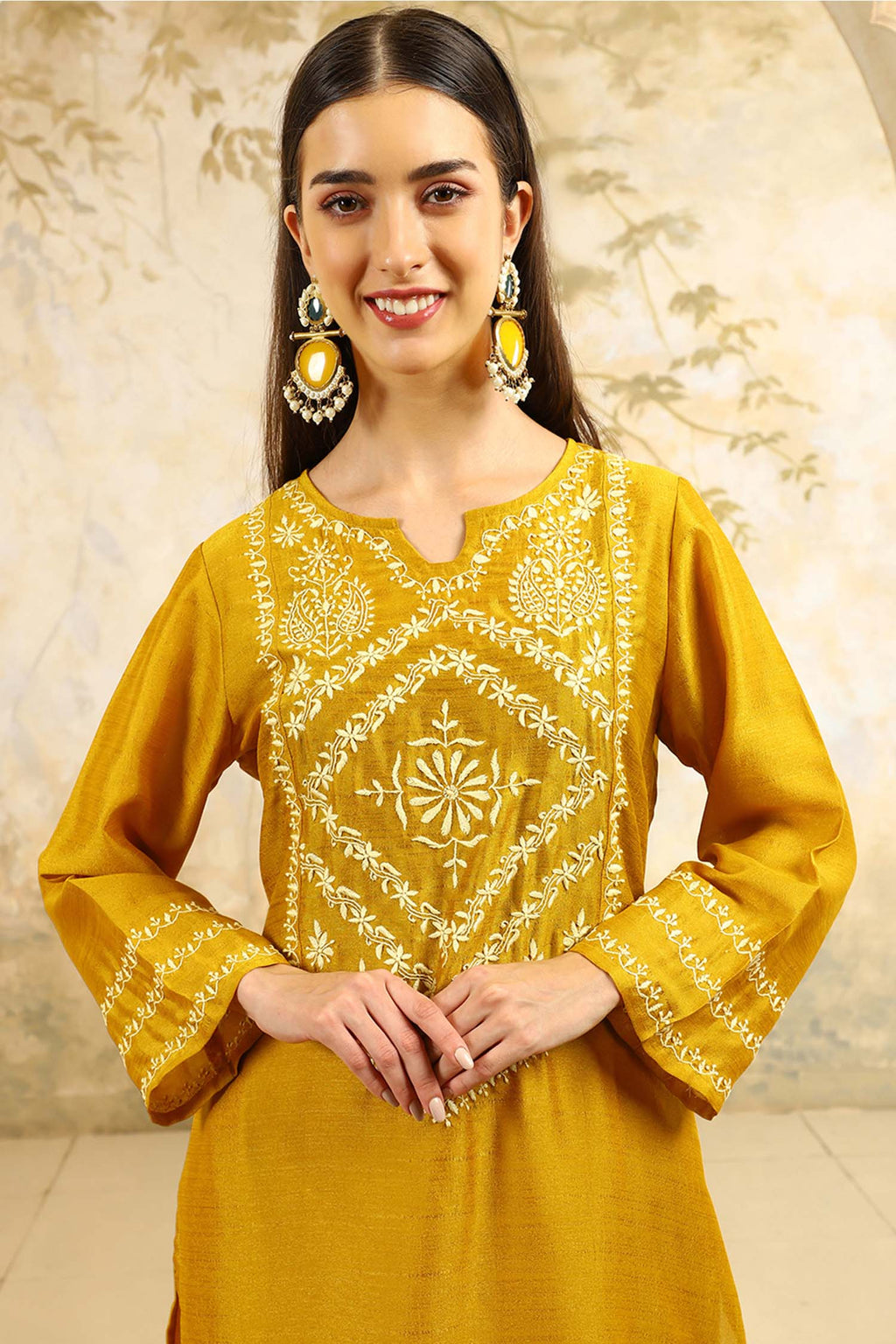 Vamiqa Chikankari Kurta Set with Butter Yellow Butta – V Neck