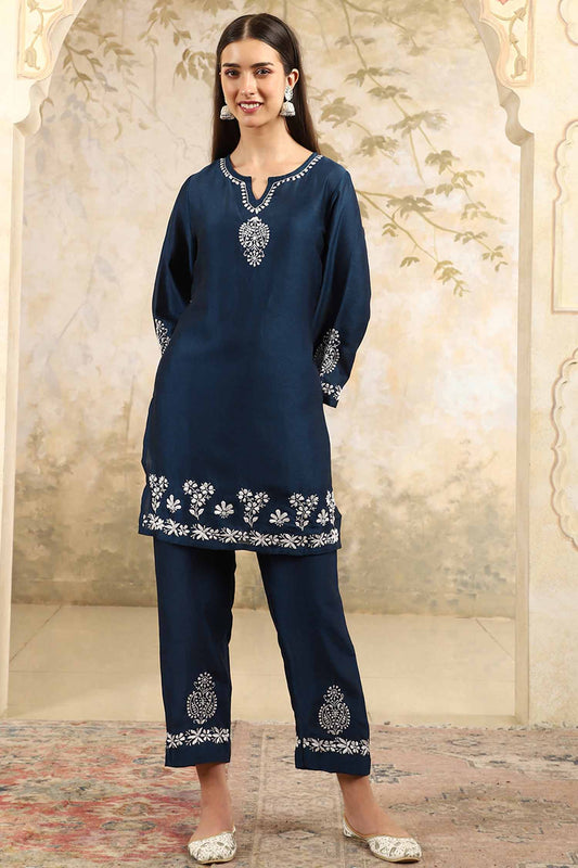 Yasmin Chikankari Kurta Set with White Thread – Notch Neck