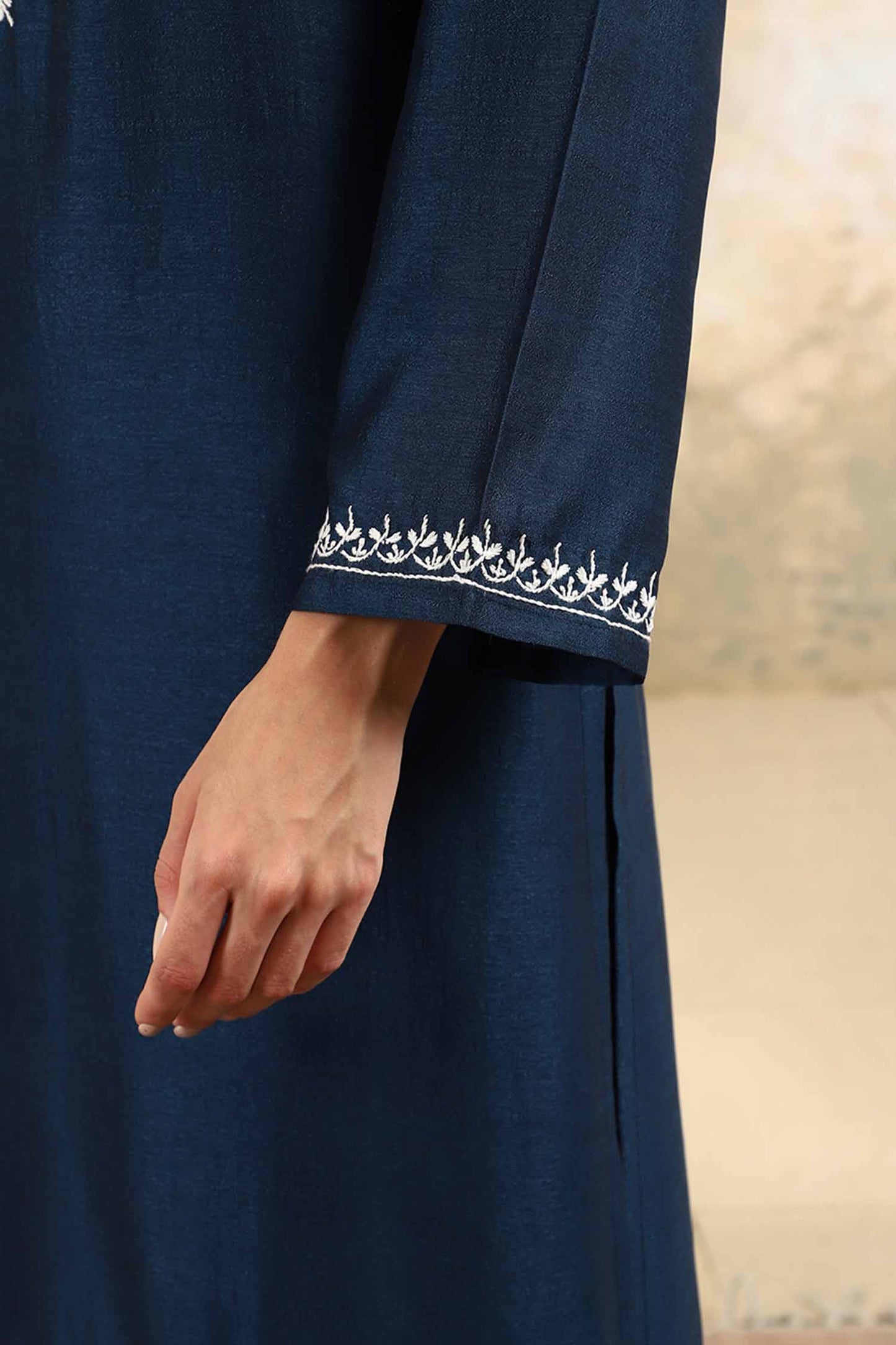 Samaira Blue Chikankari Kurta Set with White Border – Notch Neck