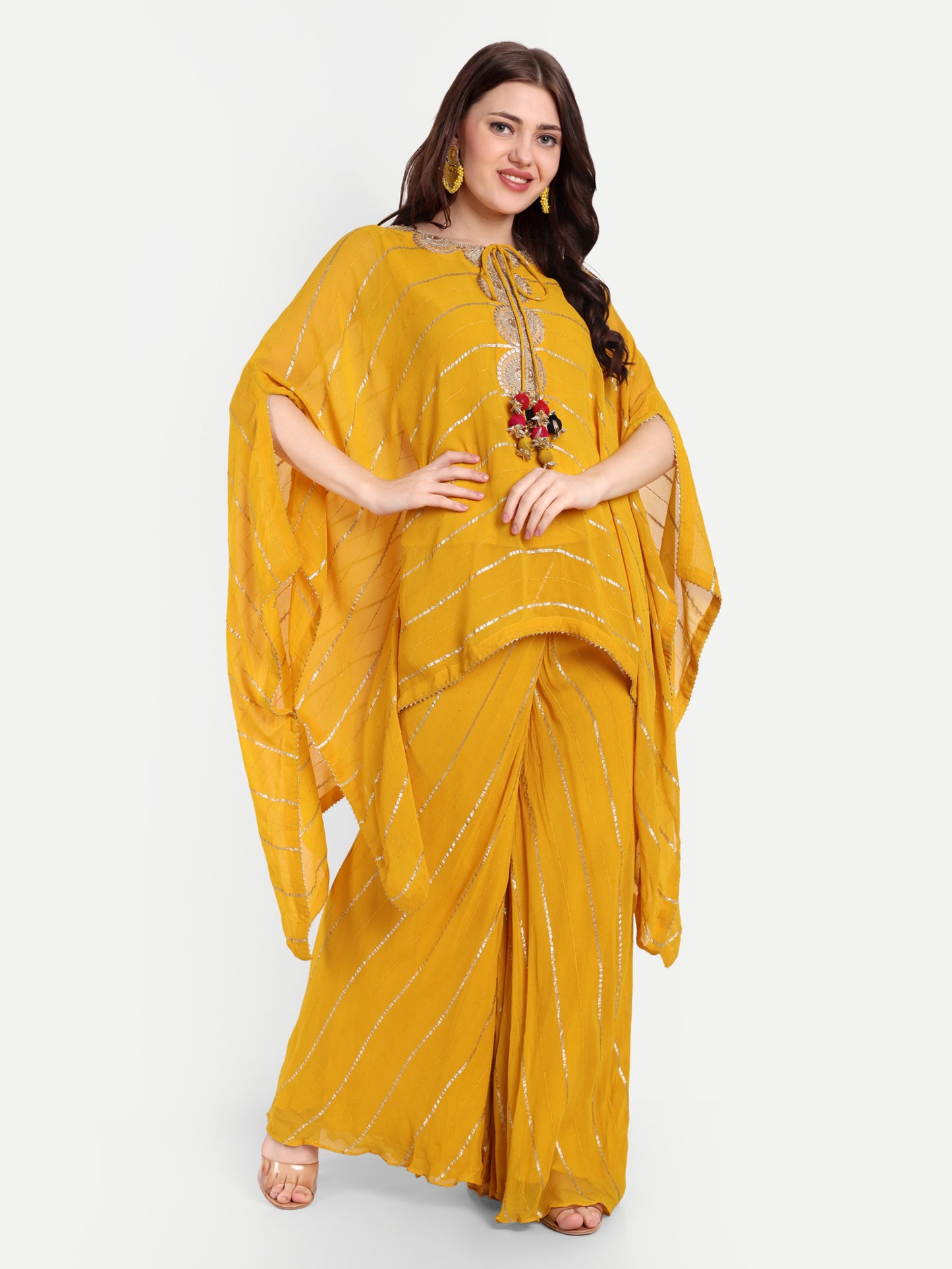 Trendy Mustard Poncho Dhoti Outfit with Comfortable Pants