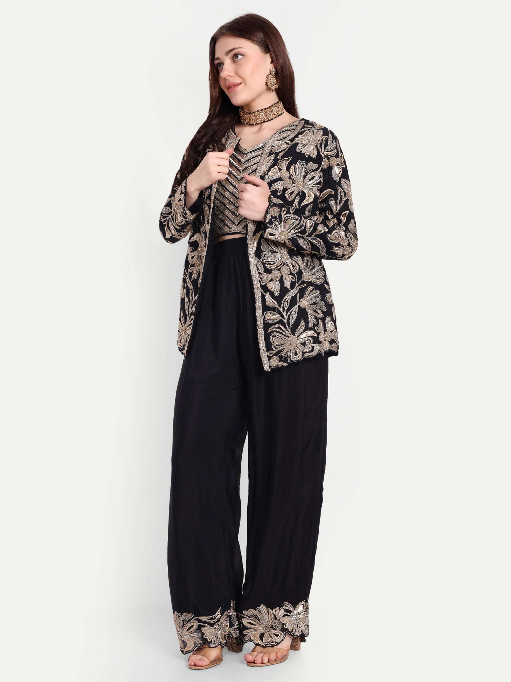 silk and designed with golden thread embroidery