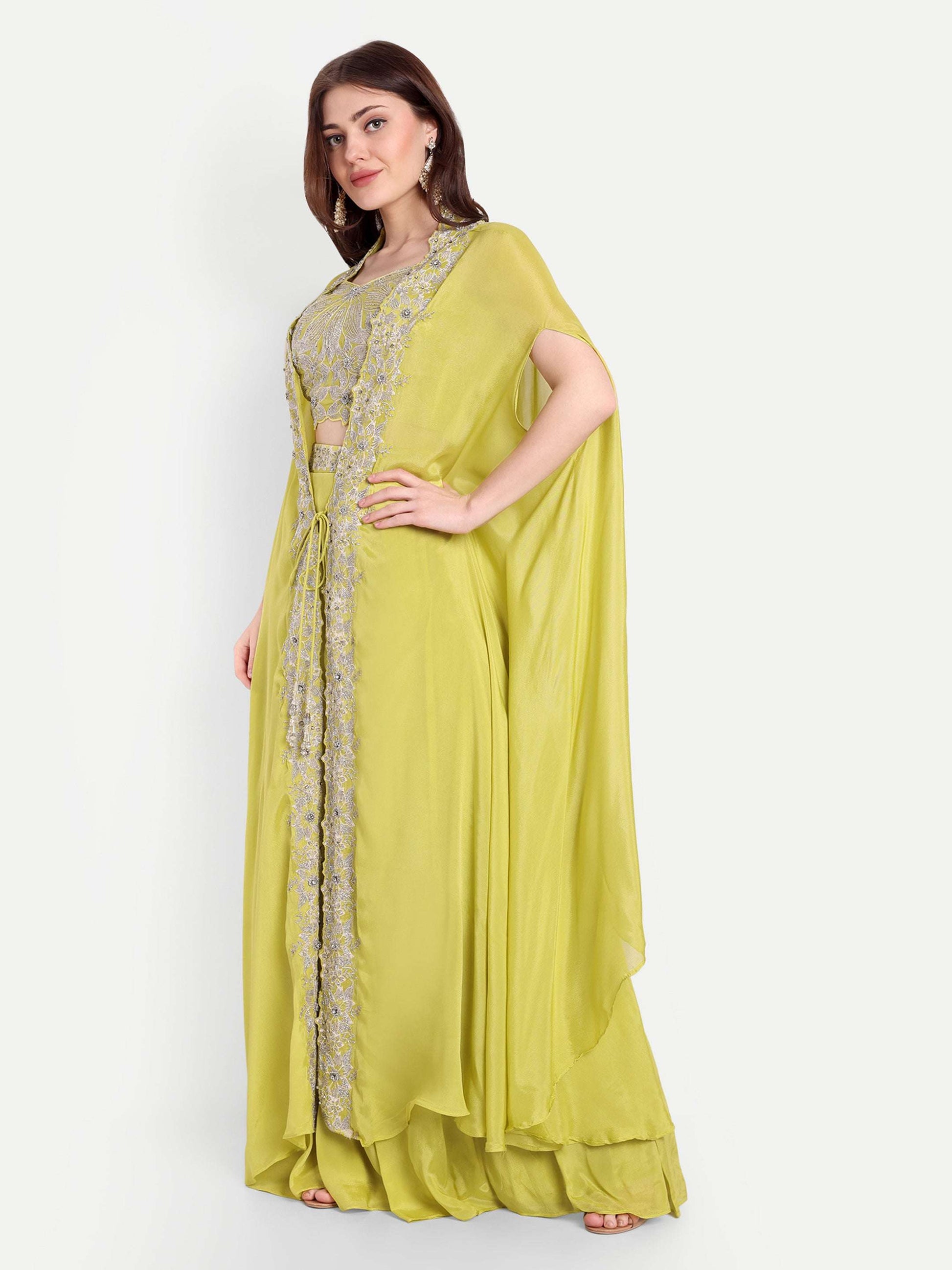Zardozi and Stone work on Crop top and Cape