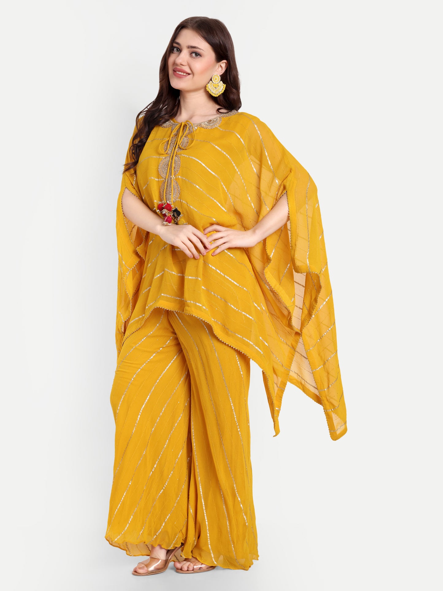 Trendy Mustard Poncho Dhoti Outfit with Comfortable Pants