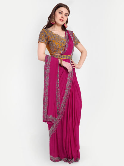 The saree is made from high-quality georgette.