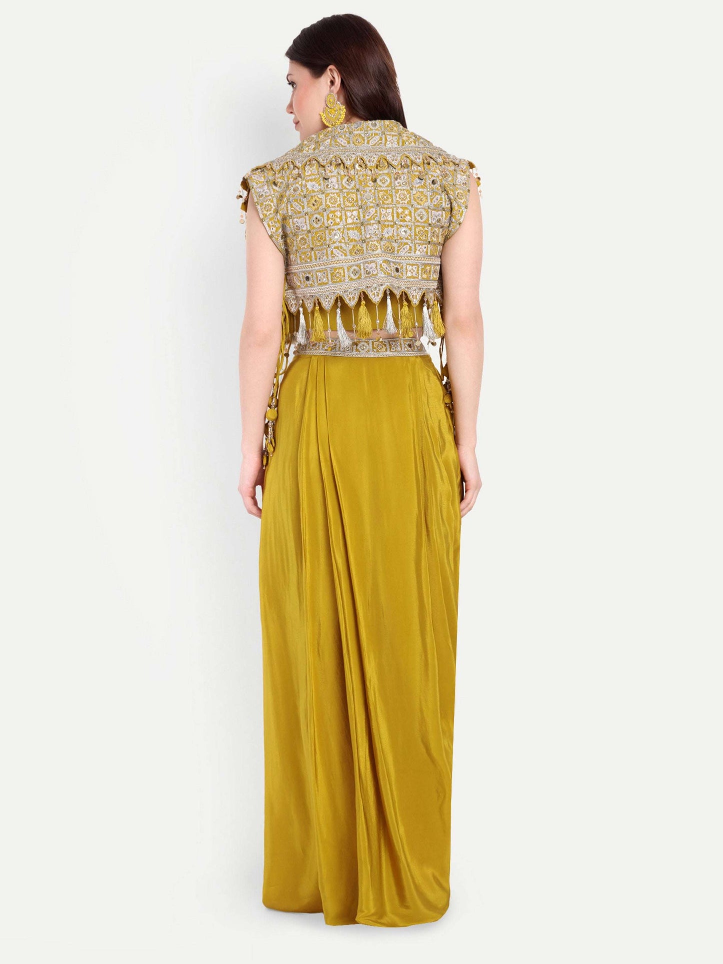 Crop Jacket, Blouse and Dhoti style Skirt