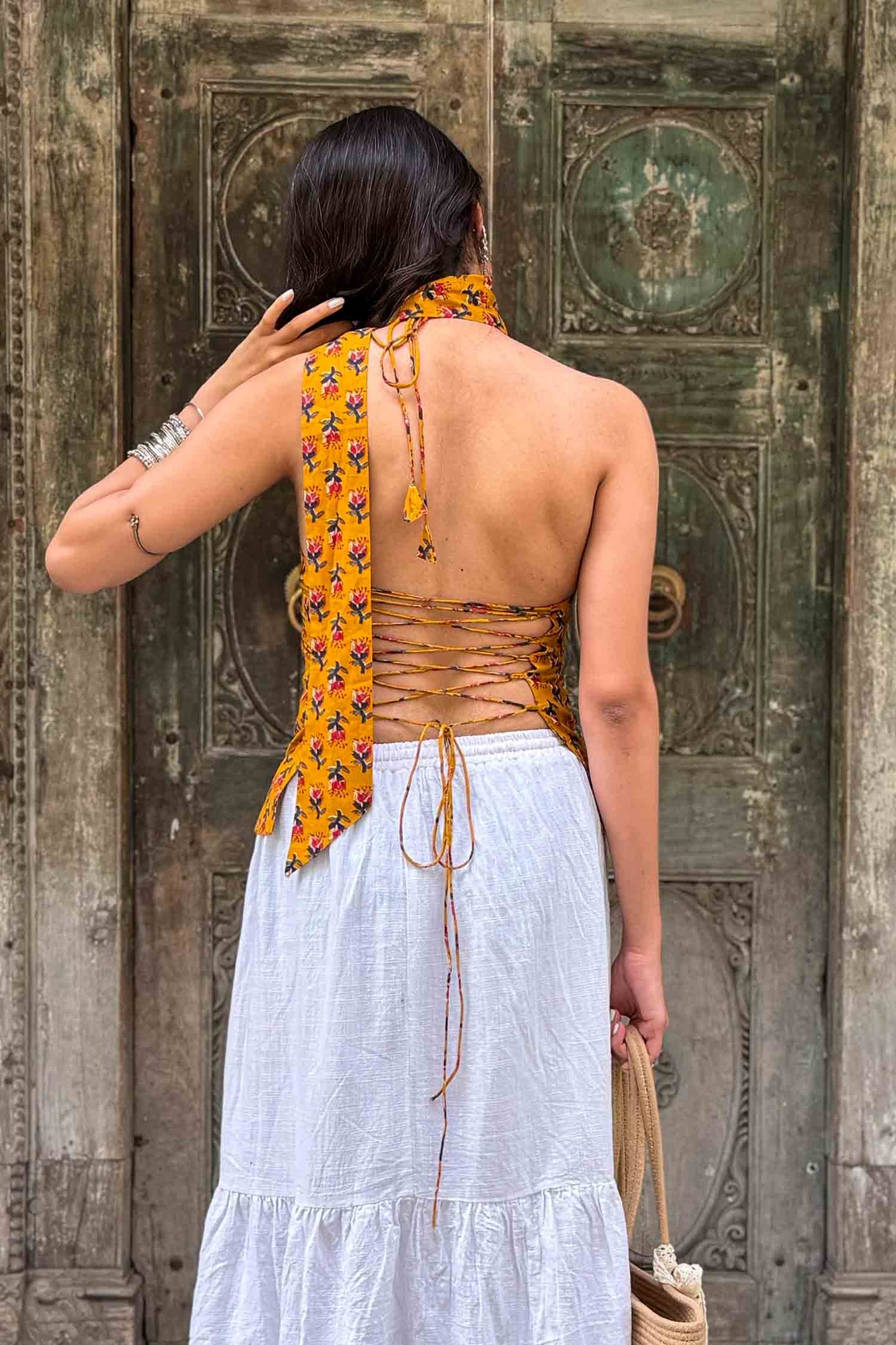 Munni Backless Handblock Print Top