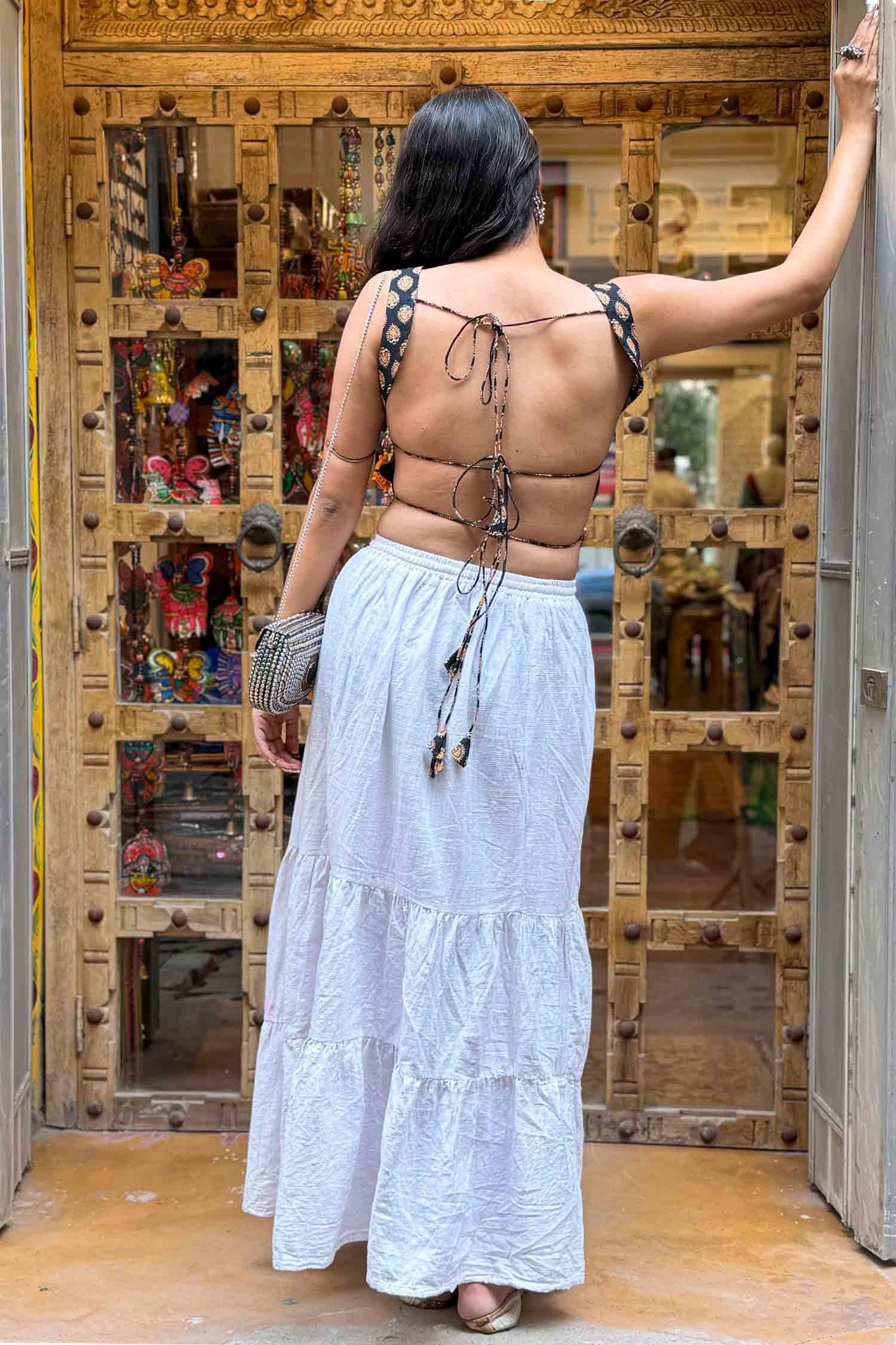 Chikni Chameli Backless Handblock Top.