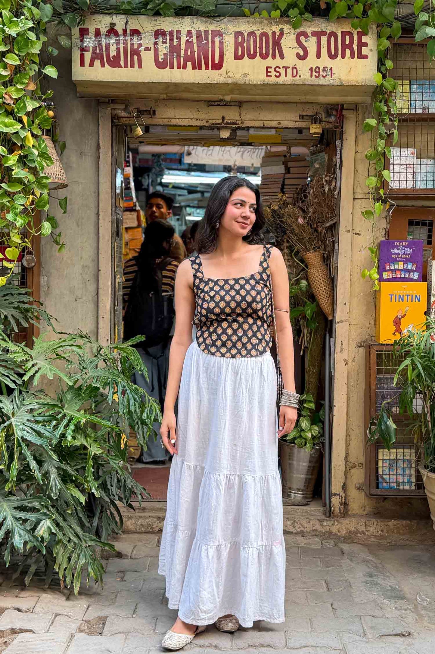 Chikni Chameli Backless Handblock Top.