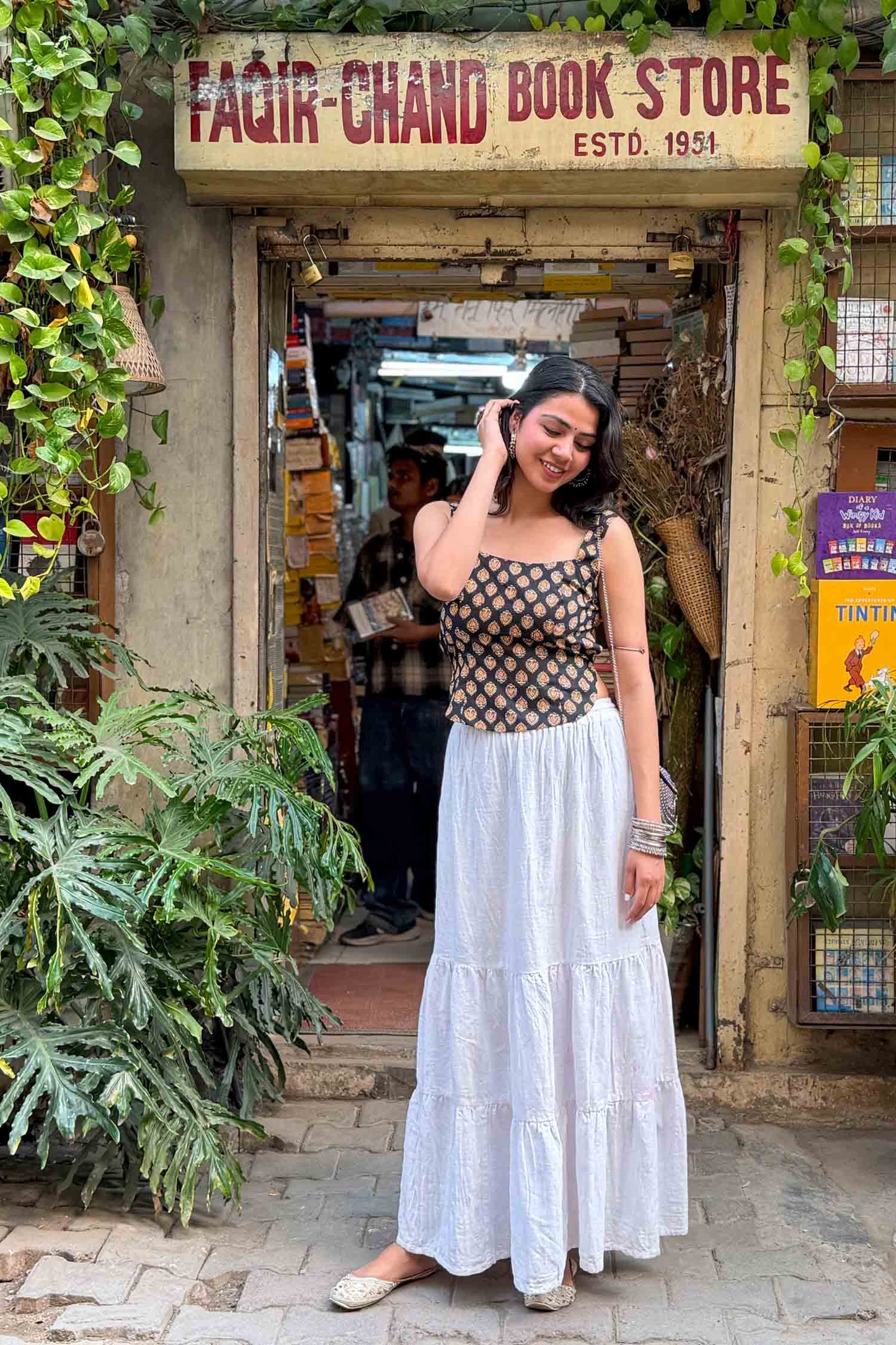 Chikni Chameli Backless Handblock Top.