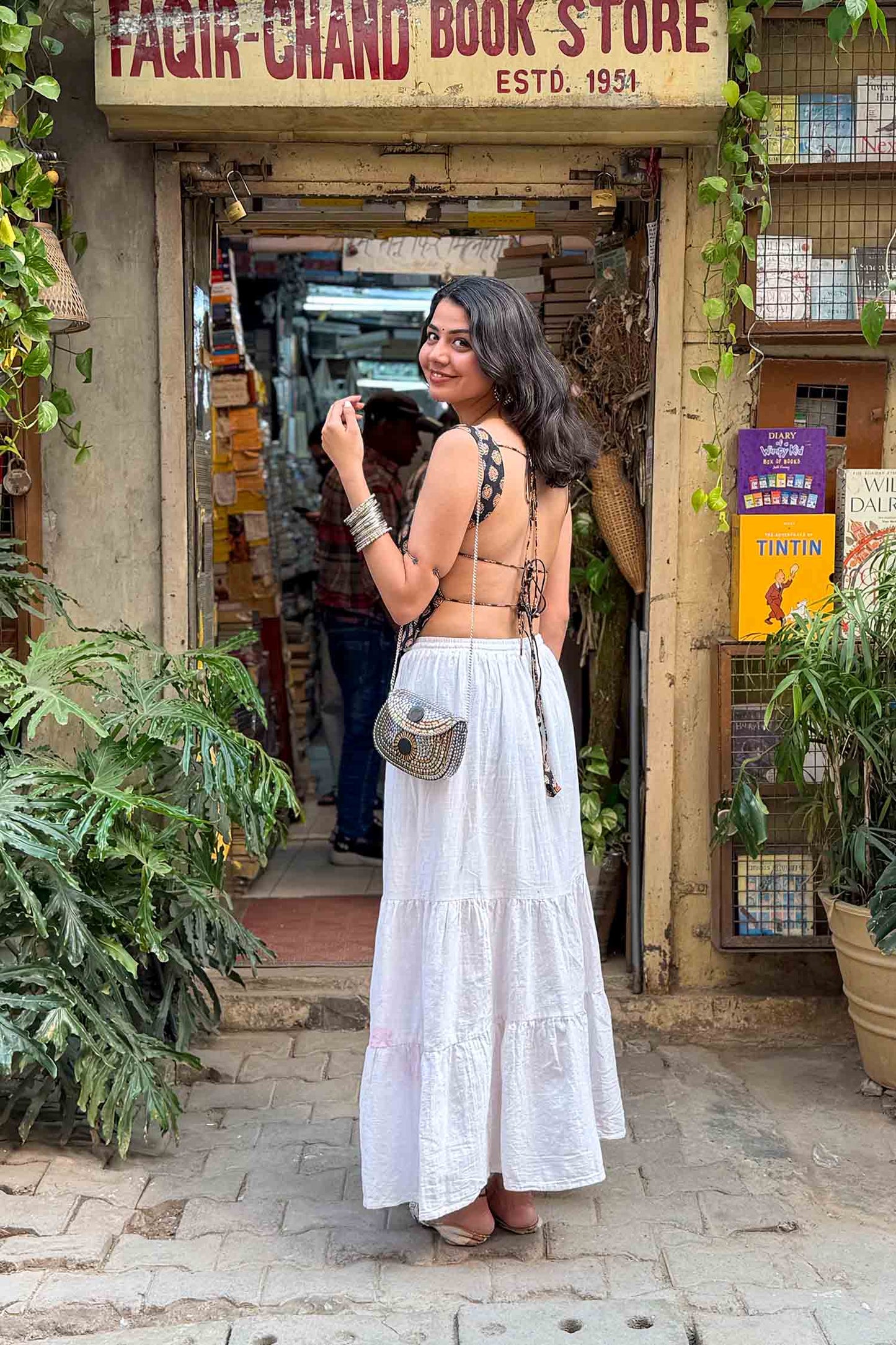 Chikni Chameli Backless Handblock Top.