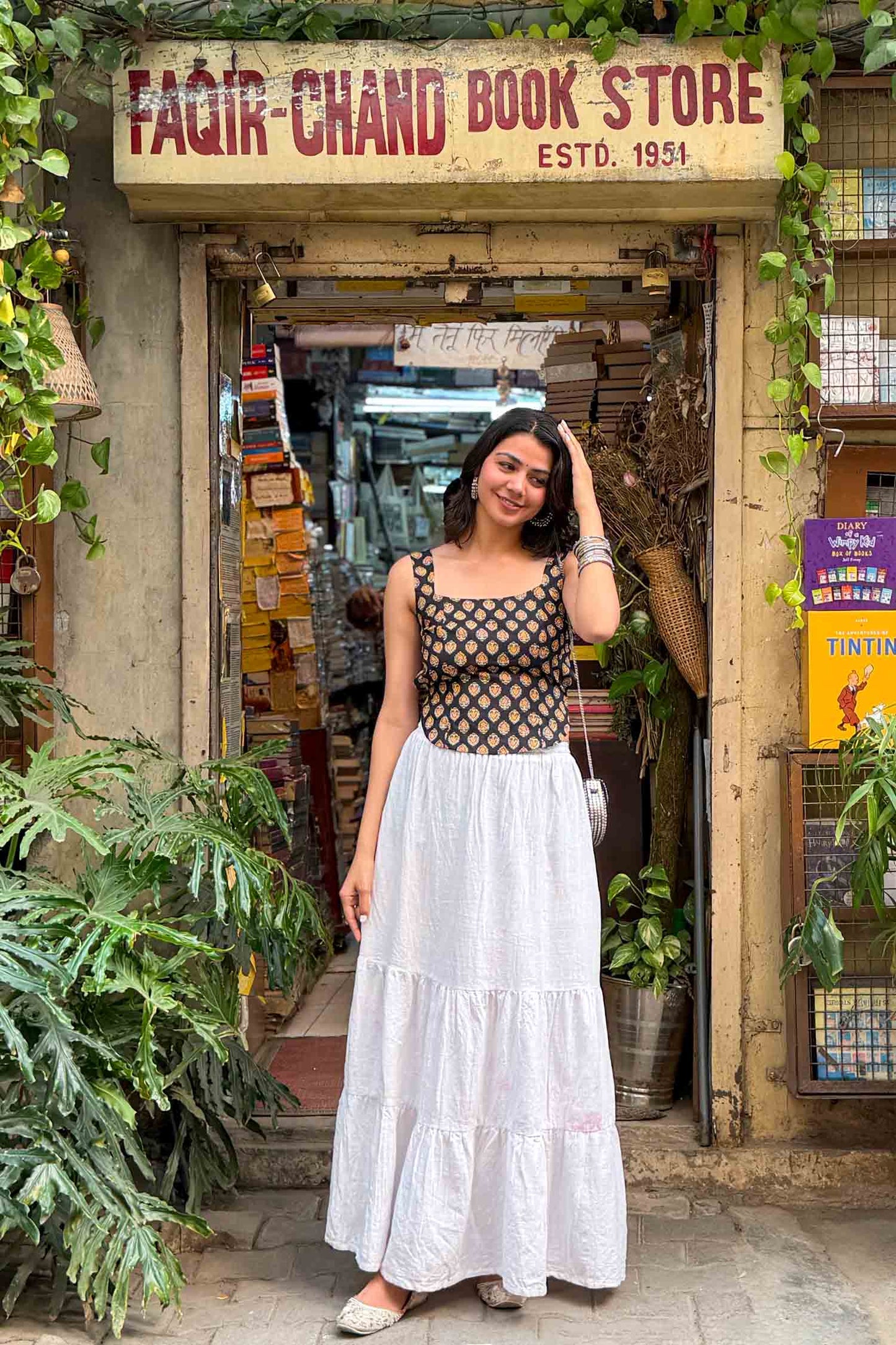 Chikni Chameli Backless Handblock Top.