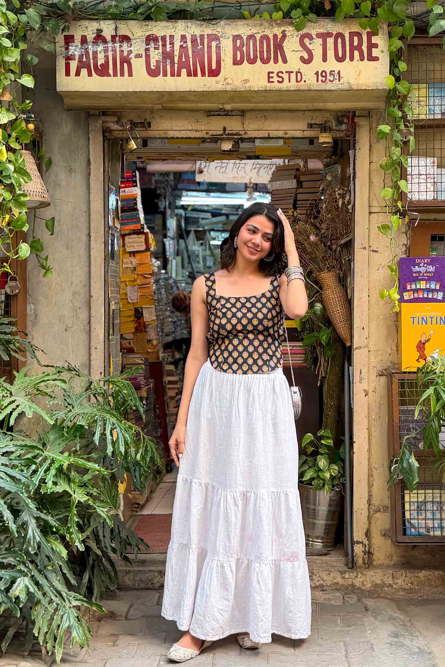 Chikni Chameli Backless Handblock Top.