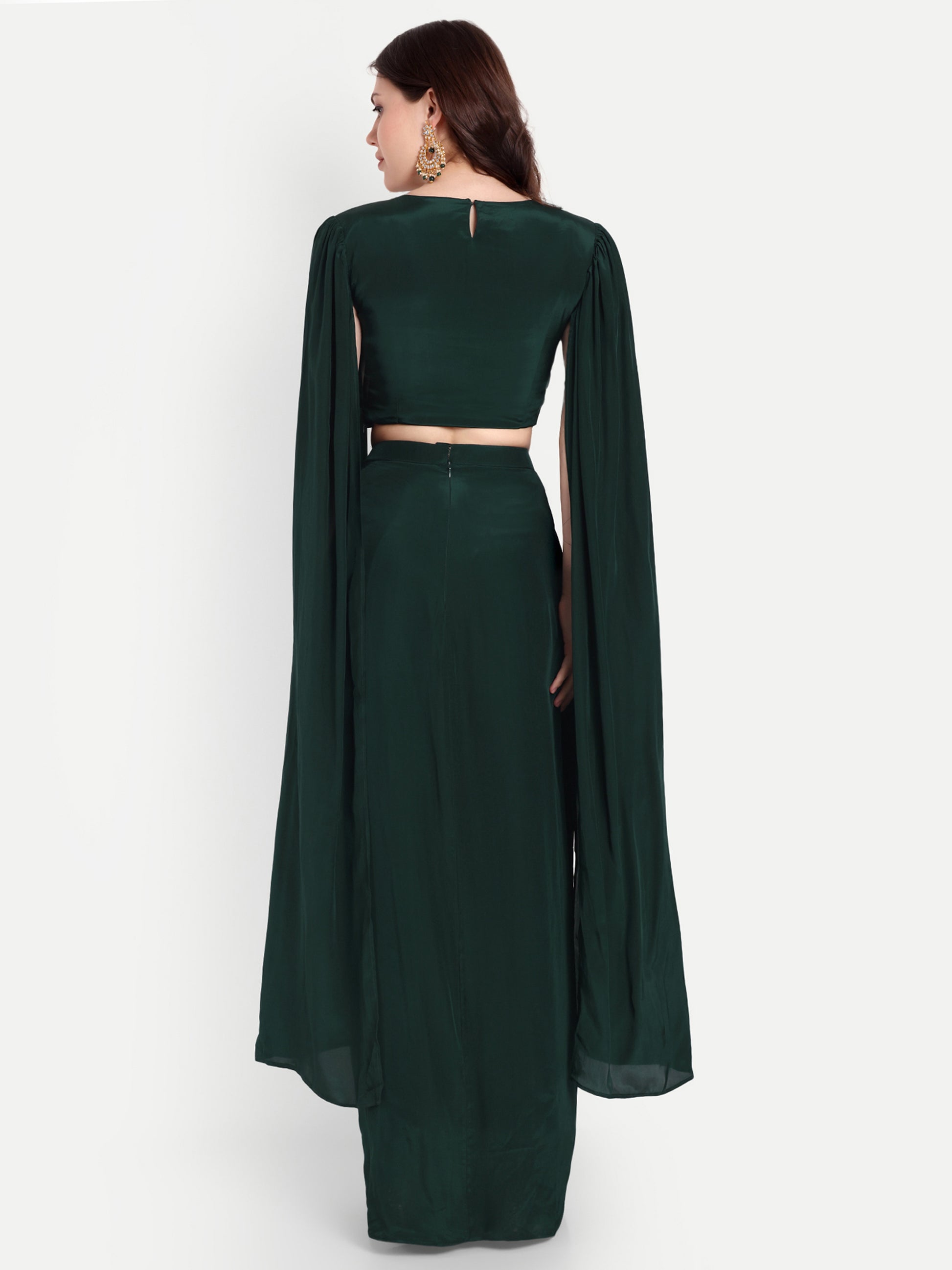 Bottle Green Long Sleeves Embroidered Top And Dhoti Skirt illica designs Bottle Green Long Sleeves Embroidered Top And Dhoti Skirt illica designs