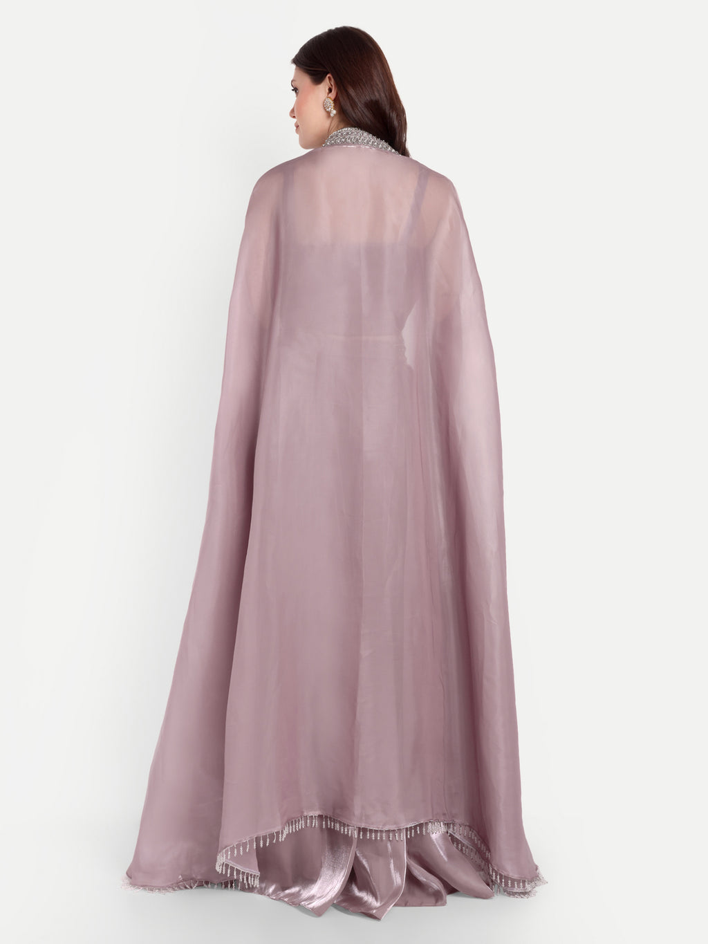 cape is designed with stone work embroidery