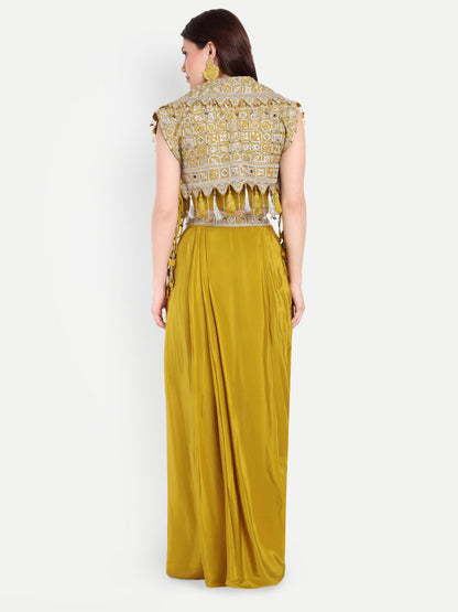 Crop Jacket, Blouse and Dhoti style Skirt