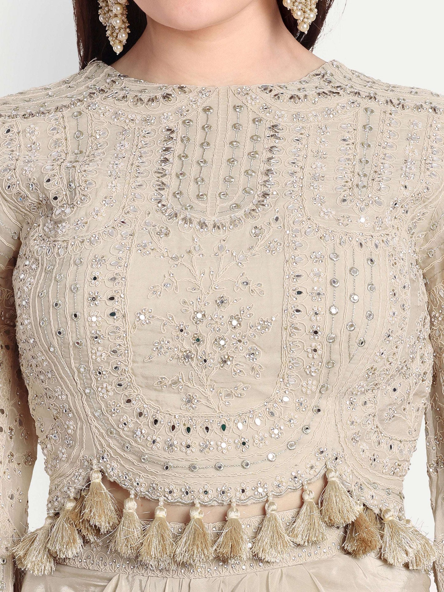 High Neck blouse mirror work embroidery