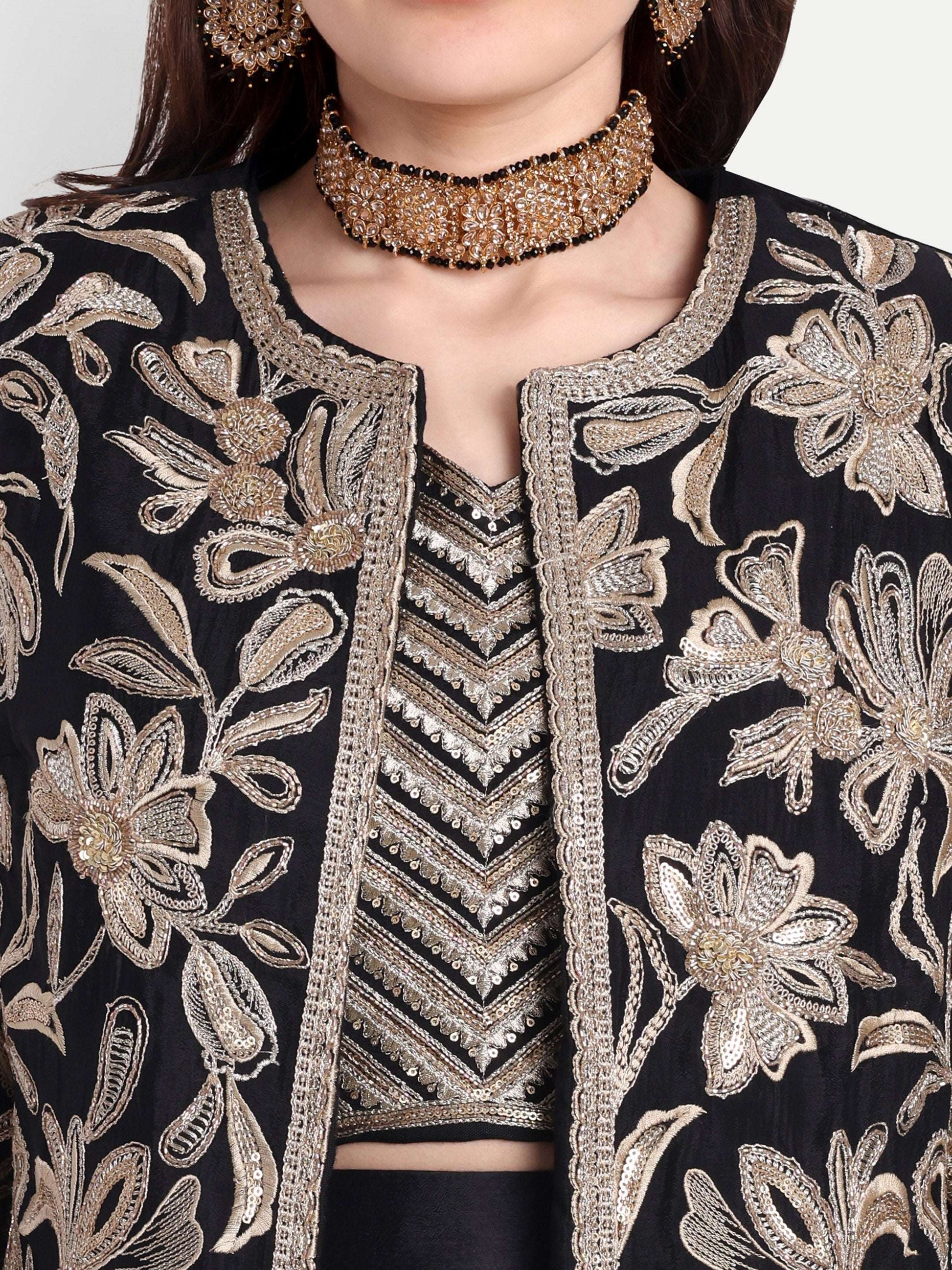 Heavy zardozi embroidery work on Blazer and Crop Top