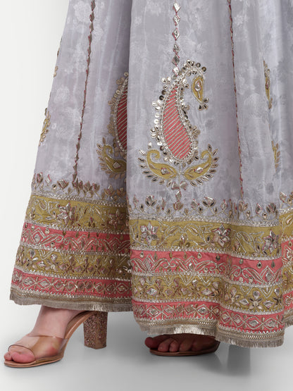 Heavy flared frock with gota patti border 