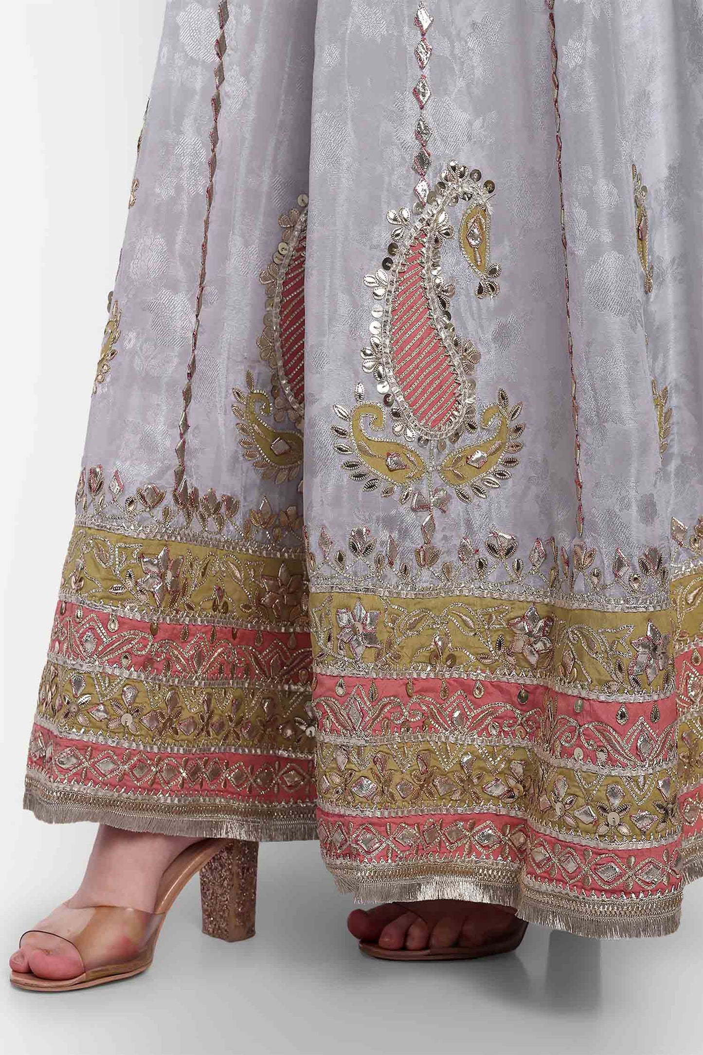 Grey Gotta Patti Anarkali With Dupatta