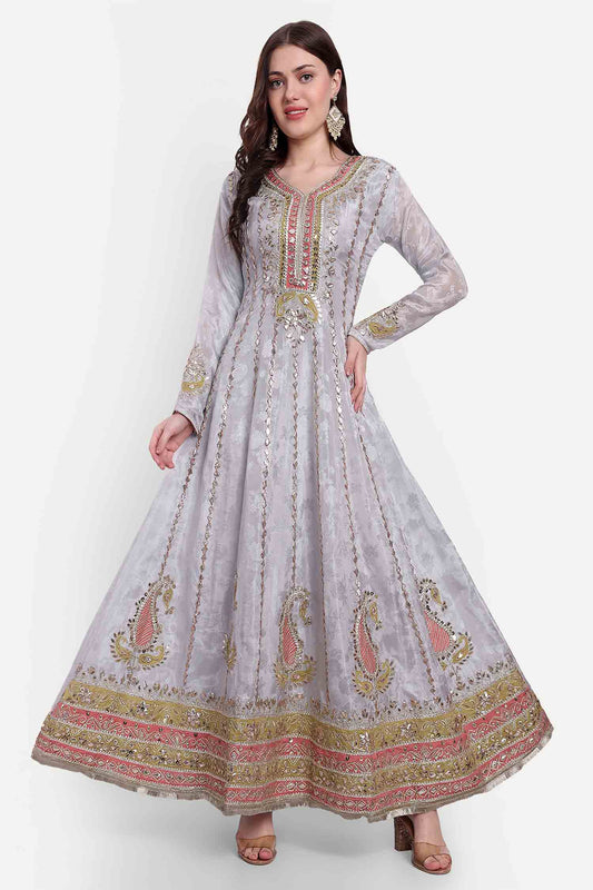 Grey Gotta Patti Anarkali With Dupatta