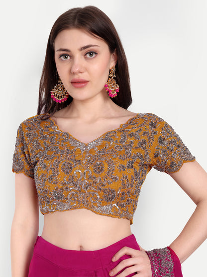 Moti work heavy embroidered yellow blouse 