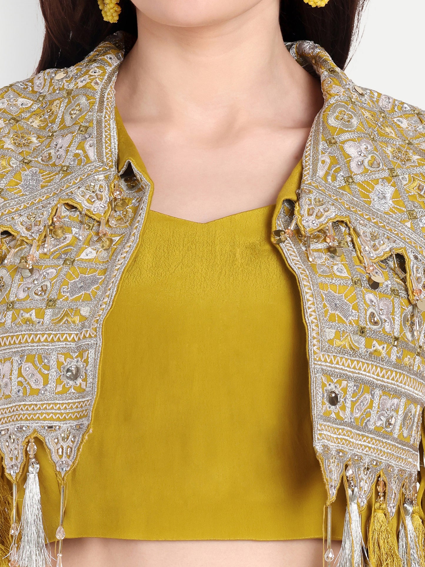 Chic Mustard Yellow Embroidered Jacket & Dhoti Combo