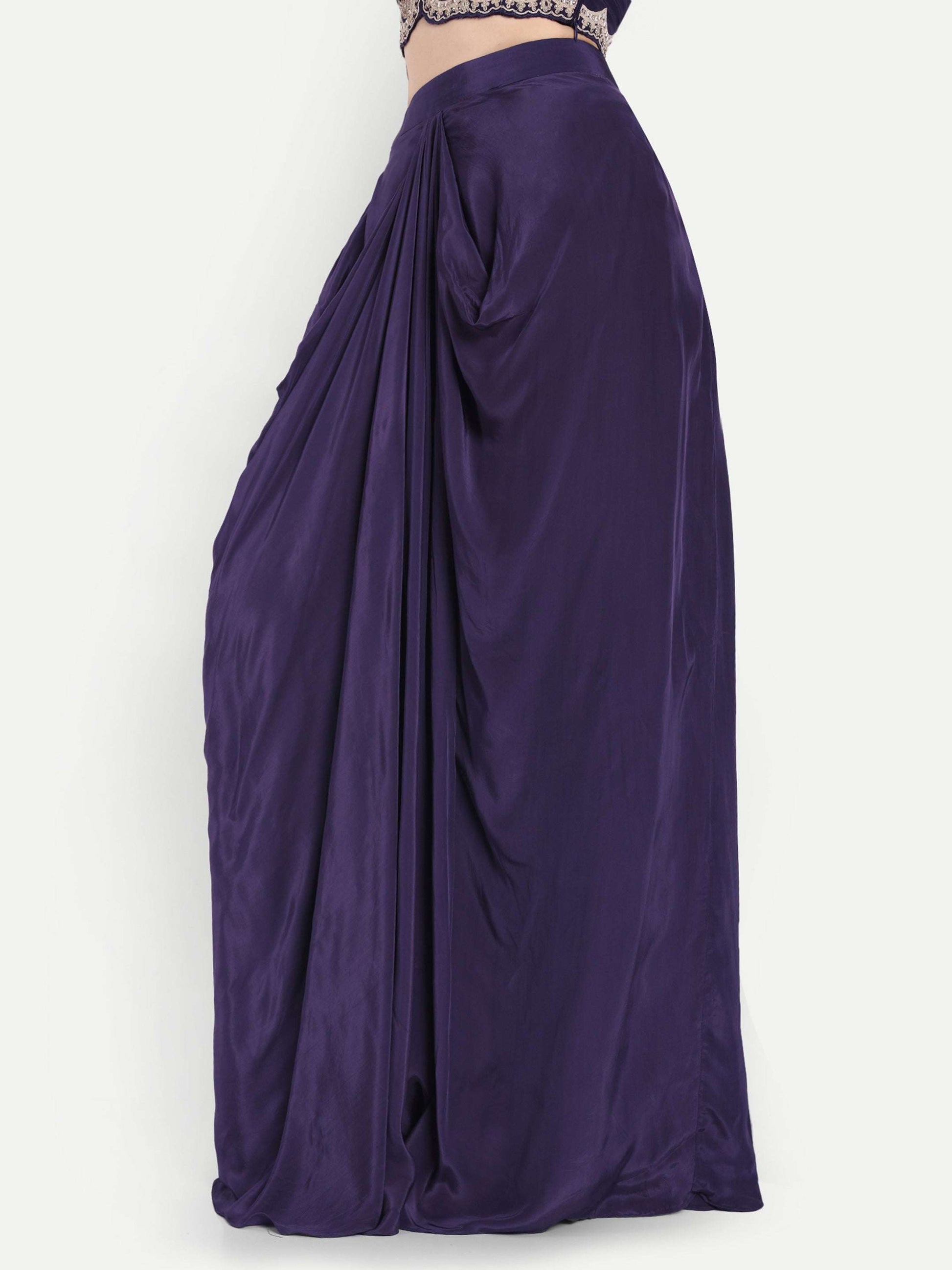 Purple Cape Set Of Crop Top And Skirt